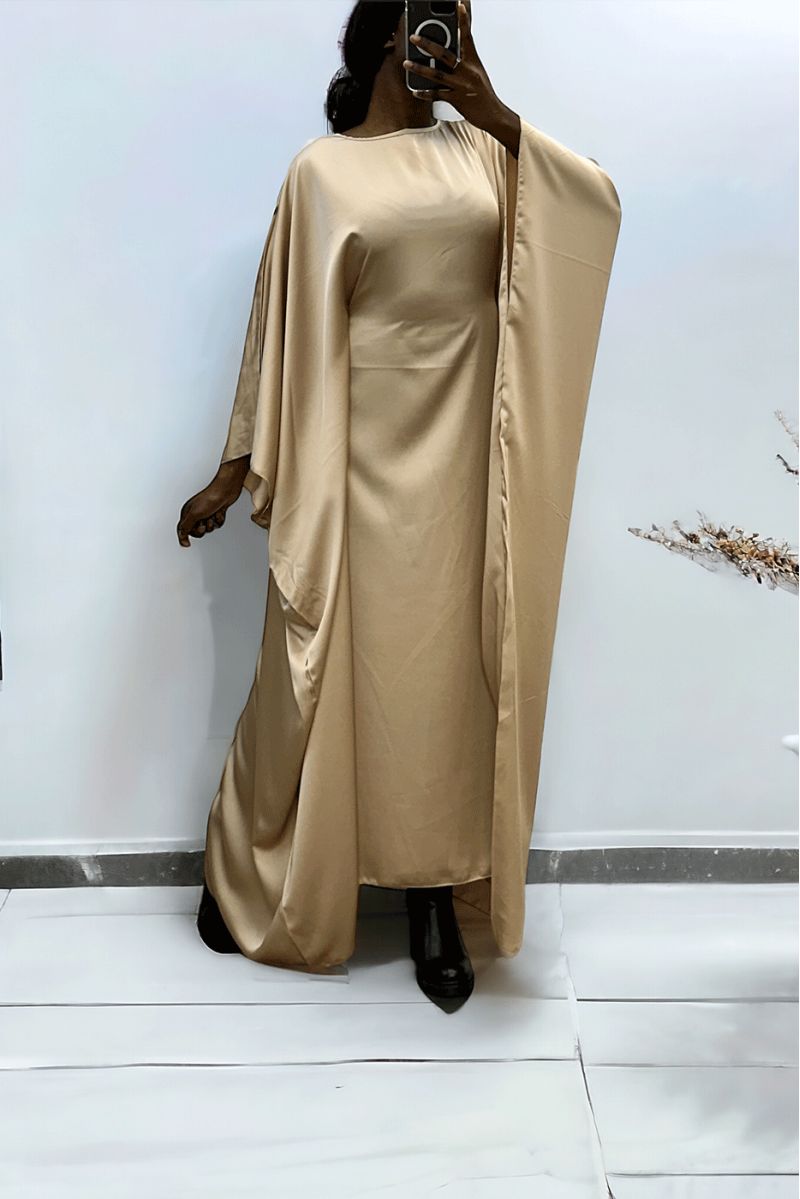 Abaya satiné beige over-size (36-52) avec élastique intérieur pour un effet ajusté   - 2