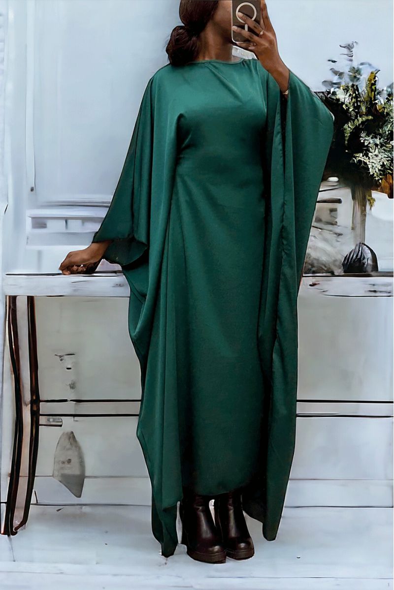 Over-size pine green satin abaya (36-52) with interior elastic for a fitted effect - 1