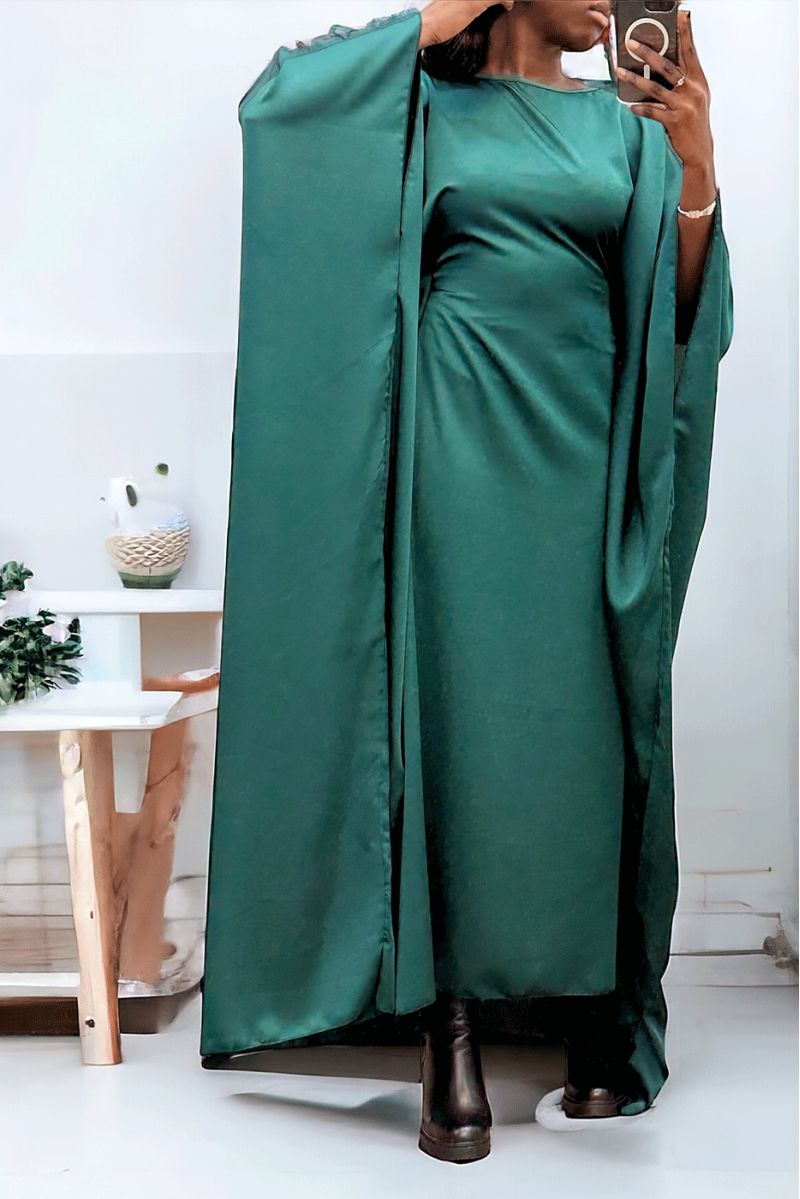 Over-size pine green satin abaya (36-52) with interior elastic for a fitted effect - 2