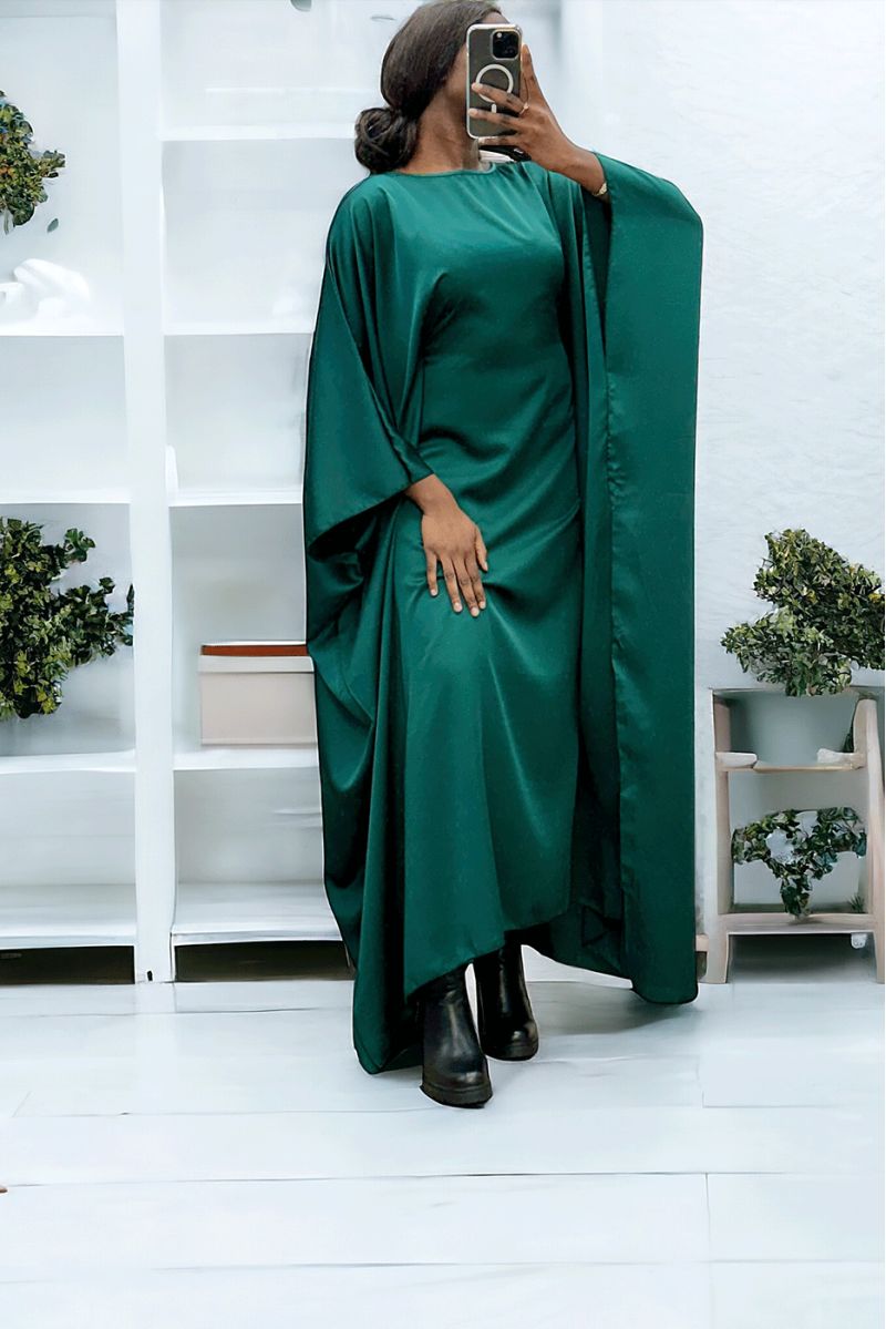 Over-size pine green satin abaya (36-52) with interior elastic for a fitted effect - 3