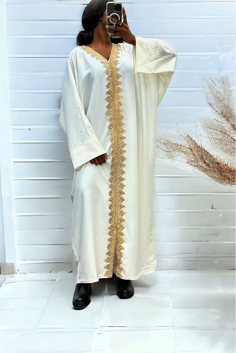 Abaya blanche over size (36-52) avec sublime dentelle sur toute la longueur  - 3