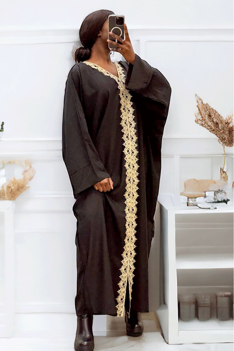 Zwarte overmaat abaya (36-52) met sublieme kant over de gehele lengte - 2
