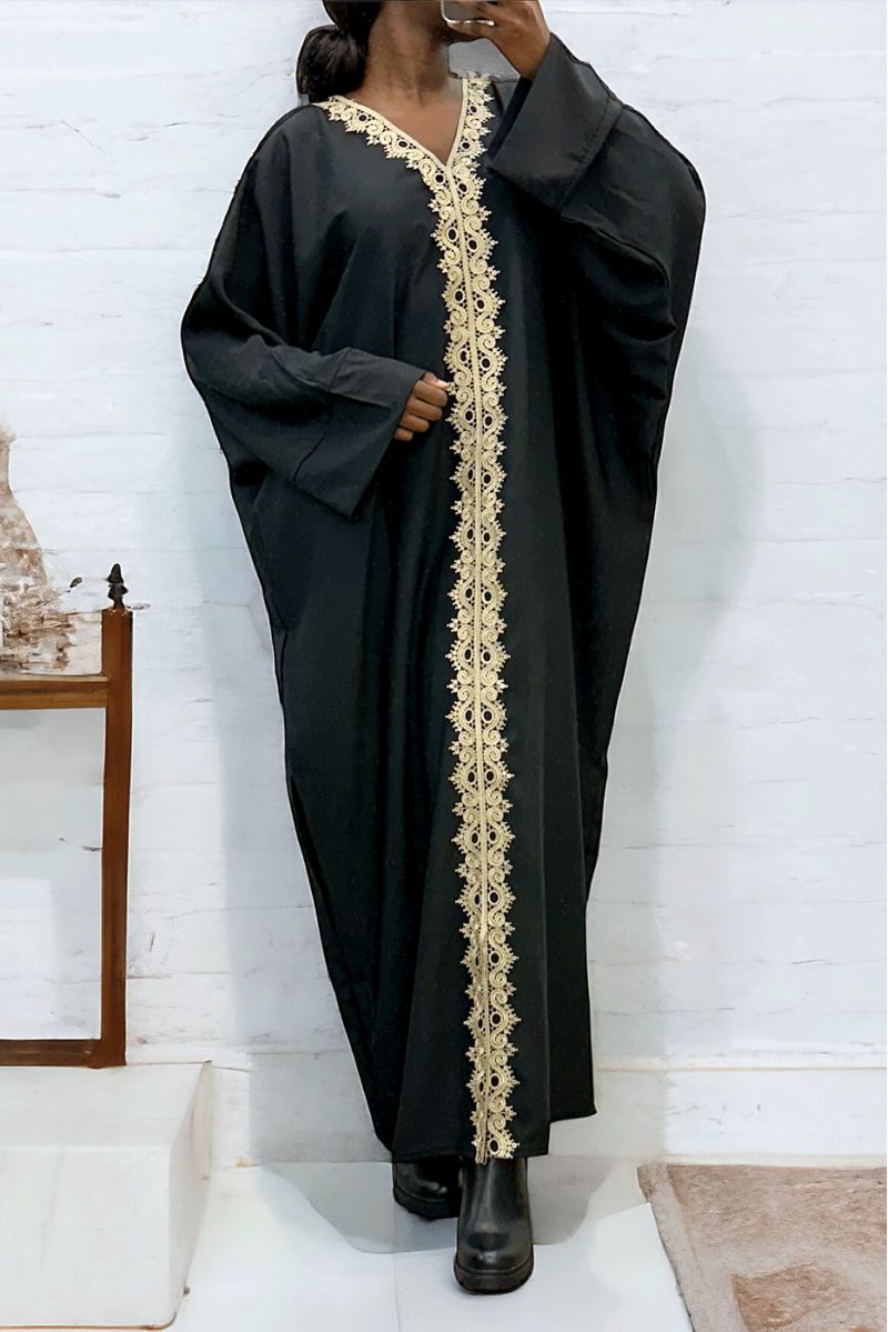 Zwarte overmaat abaya (36-52) met sublieme kant over de gehele lengte - 3