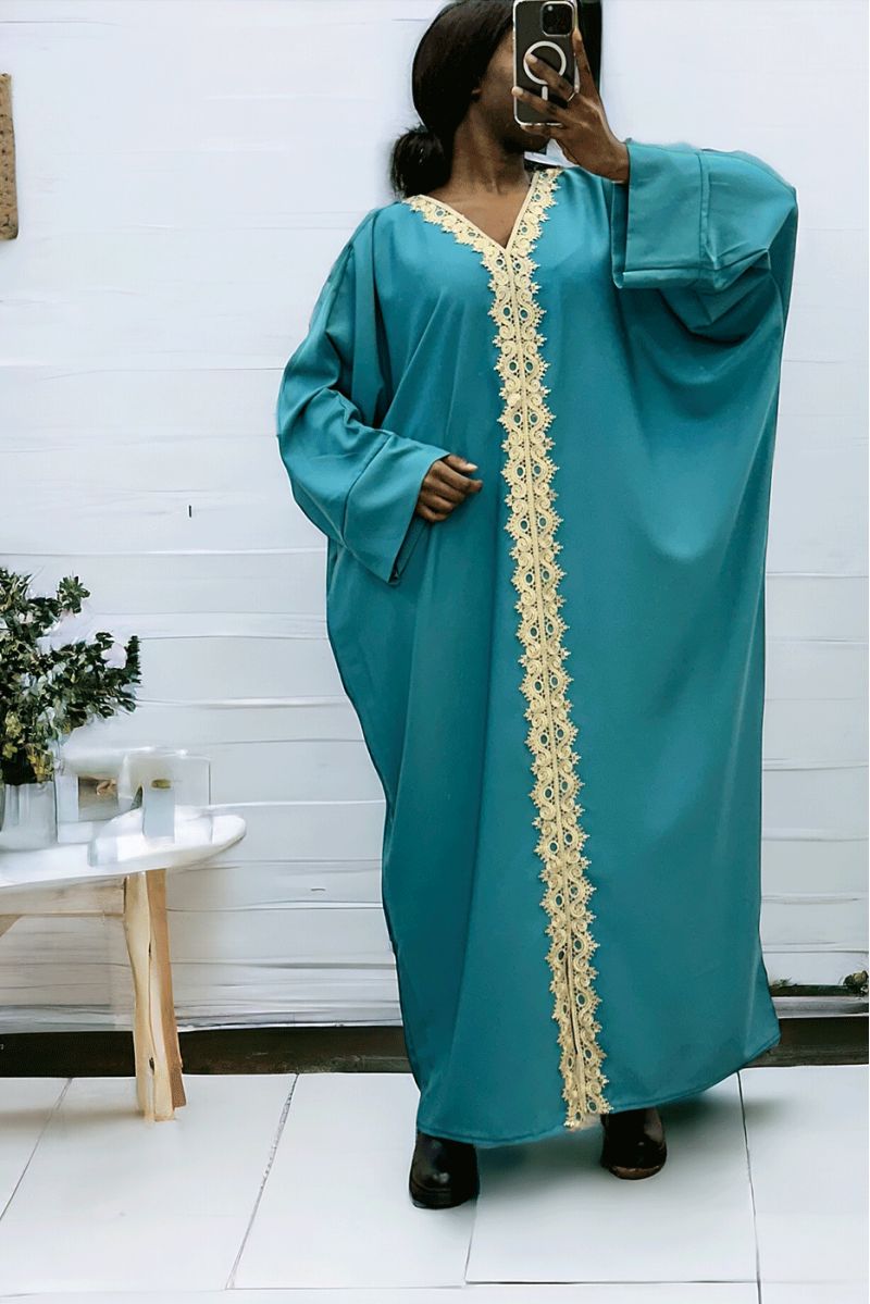 Oversize eend abaya (36-52) met sublieme kant over de gehele lengte - 1
