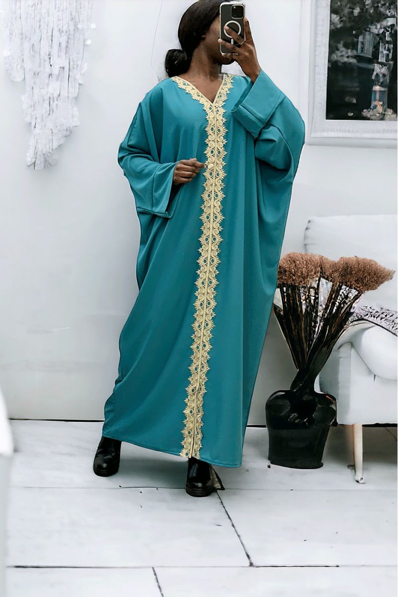 Over size duck abaya (36-52) with sublime lace over the entire length - 2