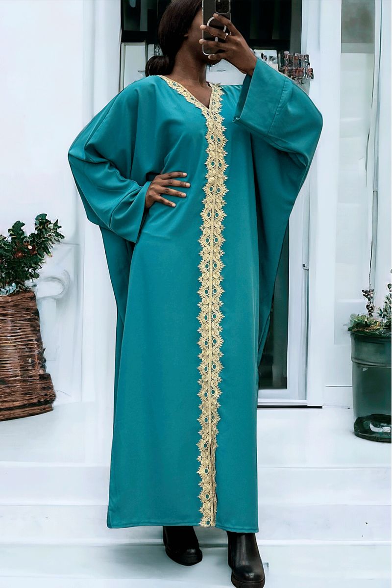 Over size duck abaya (36-52) with sublime lace over the entire length - 3