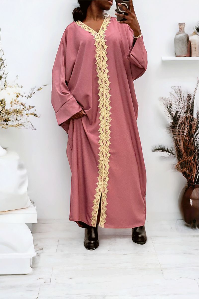 Abaya fuchsia over size (36-52) avec sublime dentelle sur toute la longueur  - 1