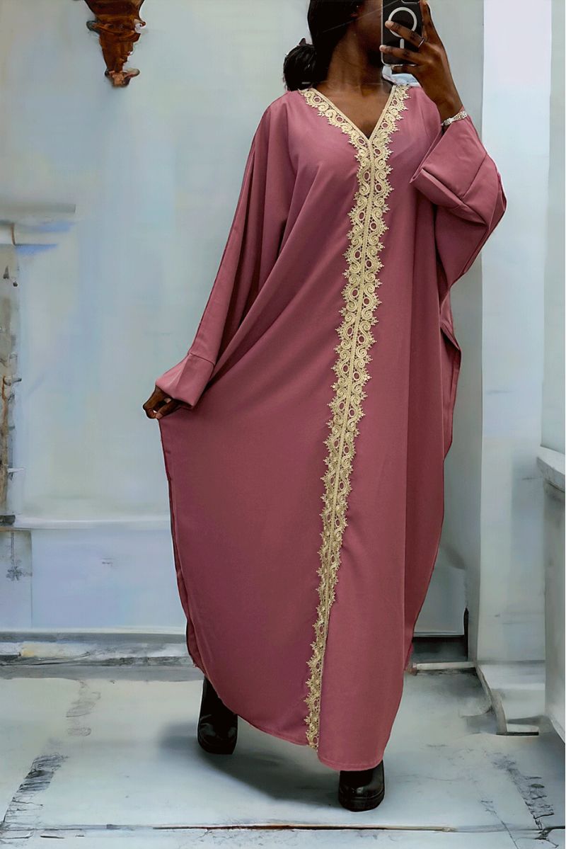 Abaya fuchsia over size (36-52) avec sublime dentelle sur toute la longueur  - 2