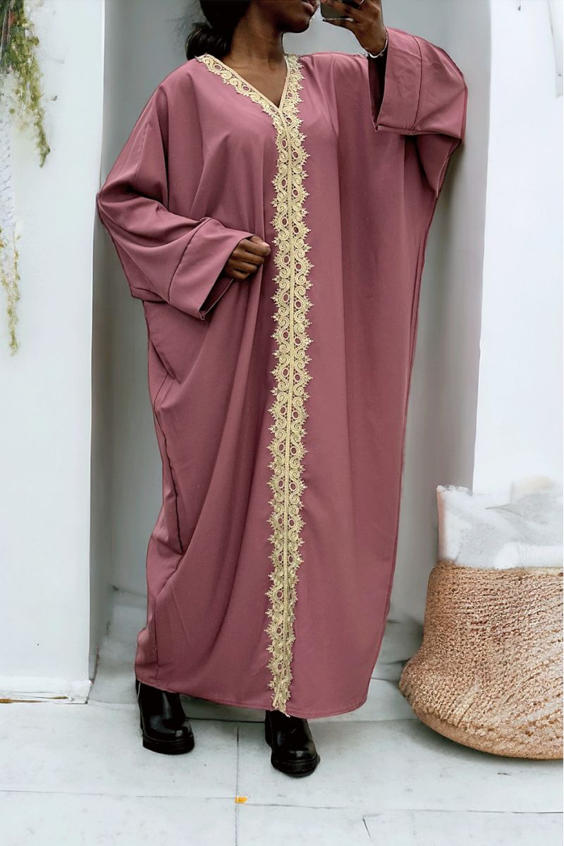 Over size fuchsia abaya (36-52) with sublime lace over the entire length - 3
