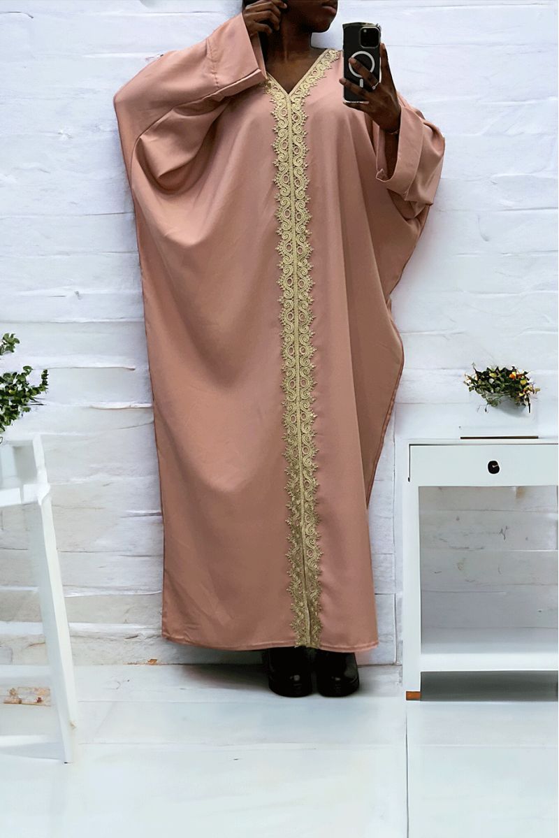 Over size pink abaya (36-52) with sublime lace over the entire length - 2
