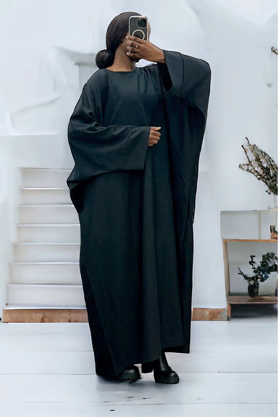 Abaya noir over size (36-52) coupe kimono