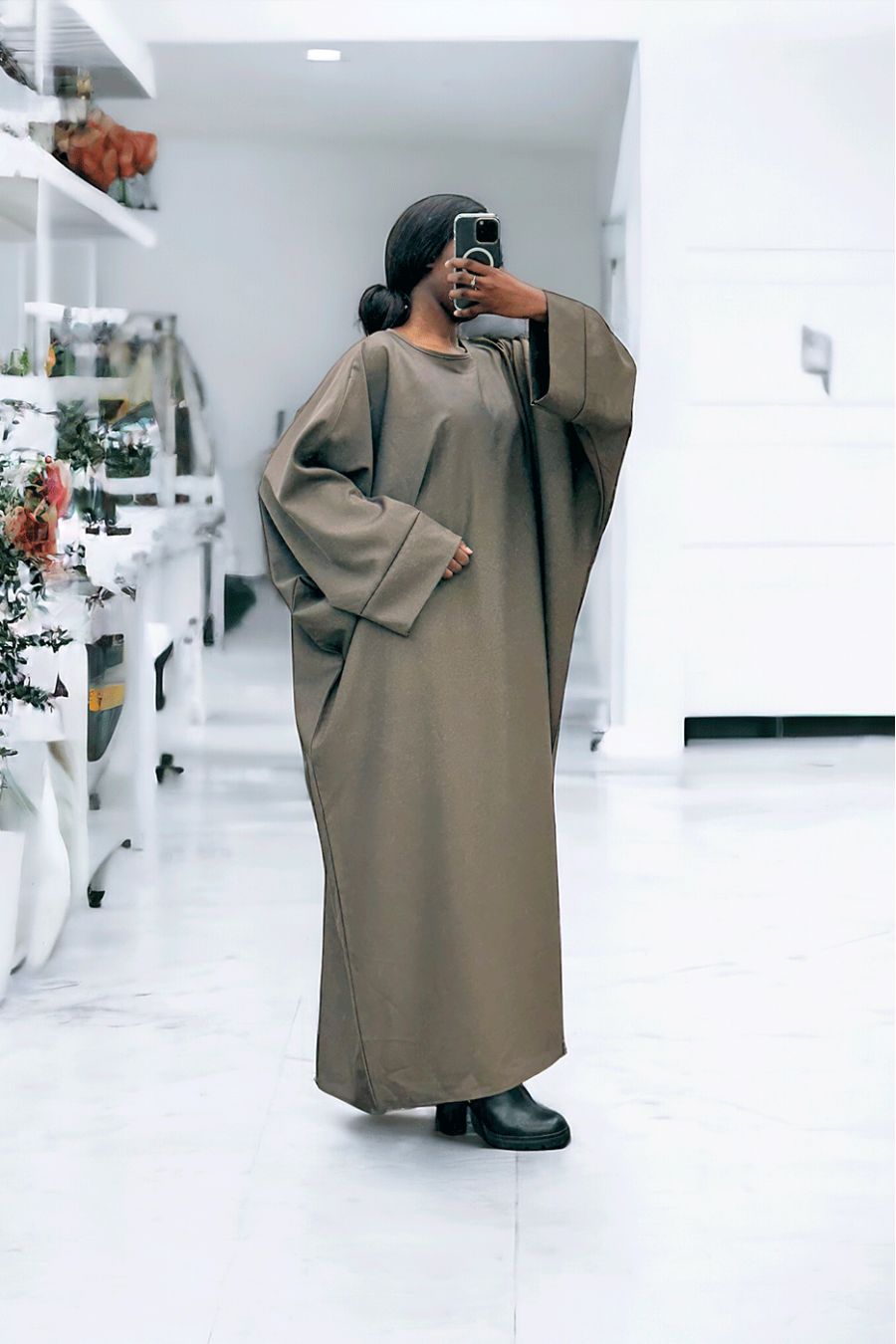 Abaya taupe over size (36-52) coupe kimono
