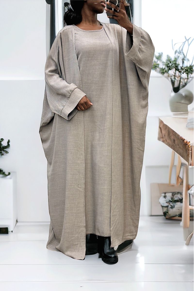 Abaya 2 pièces robe et kimono en gris - 1