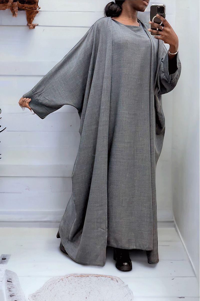 Abaya 2 piece dress and kimono in anthracite - 2