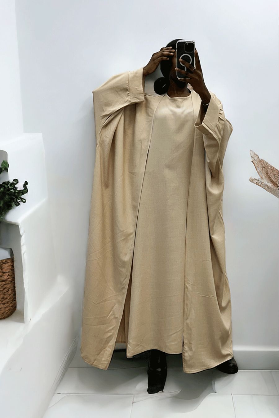 Abaya 2-delige jurk en kimono in beige - 3