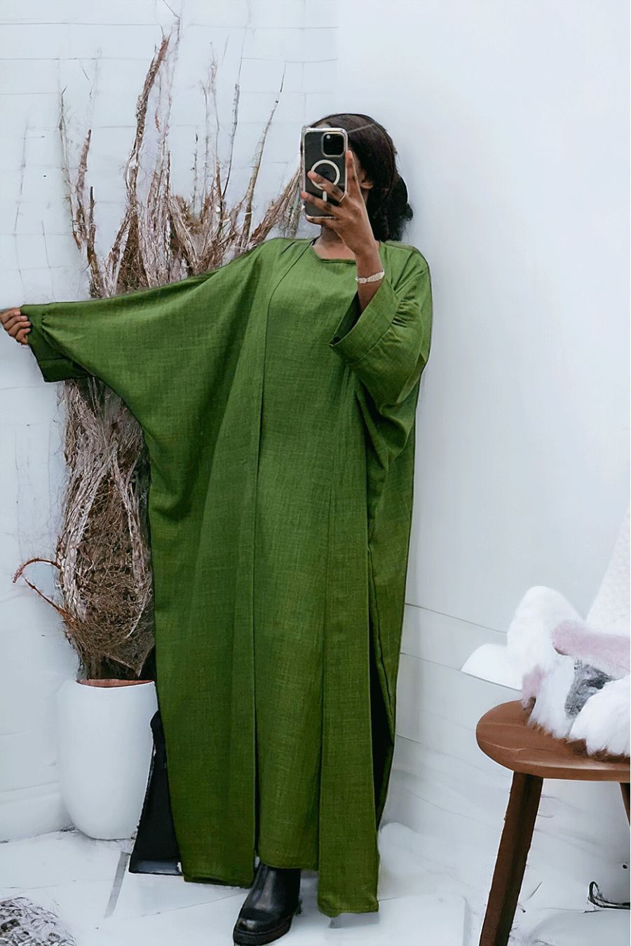 Abaya 2-delige jurk en kimono in kaki - 2