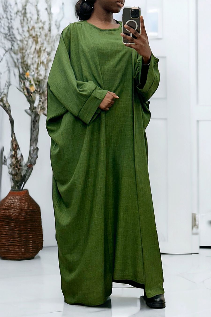 Abaya 2 piece dress and kimono in khaki - 3