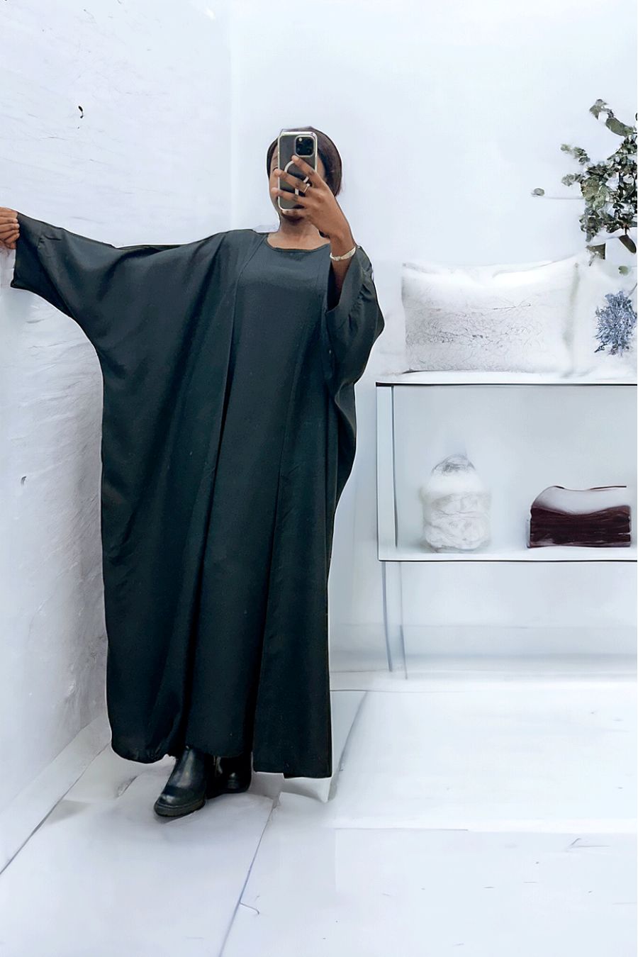 Abaya 2 pièces robe et kimono en noir - 3