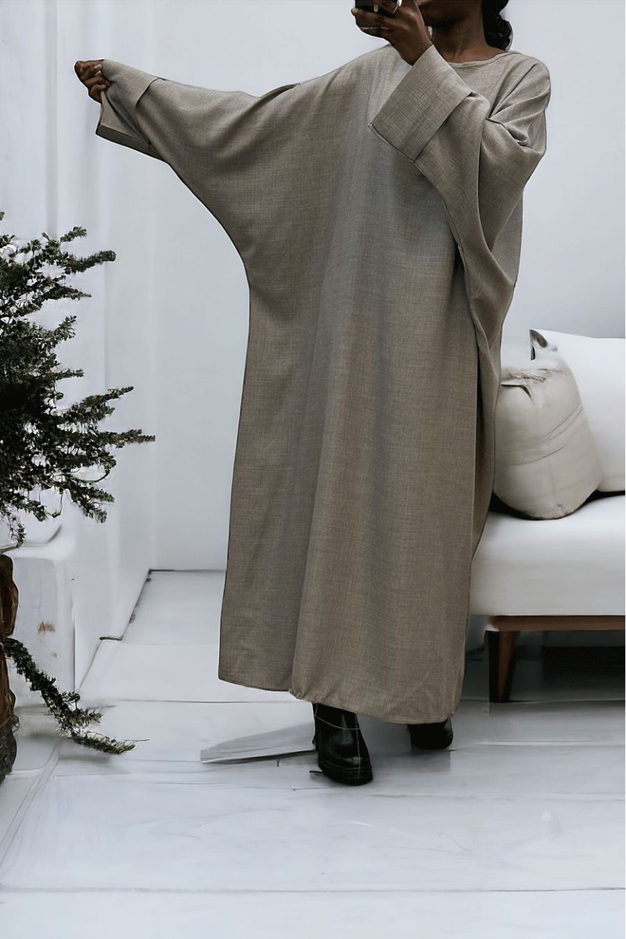 Abaya grise très ample (36-52) coupe kimono