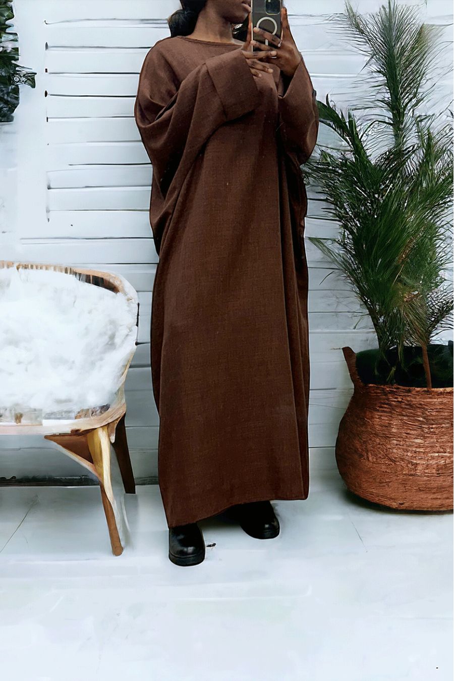 Abaya choco très ample (36-52) coupe kimono - 3