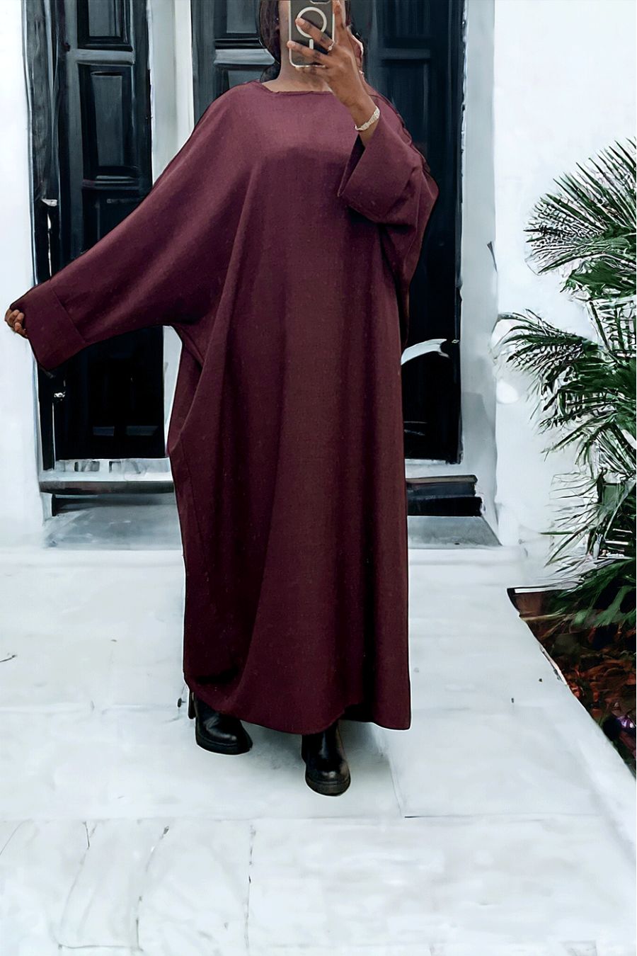 Abaya bordeaux très ample (36-52) coupe kimono