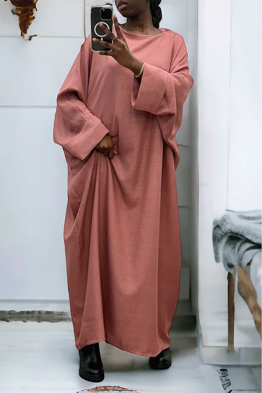 Abaya rose très ample (36-52) coupe kimono - 1