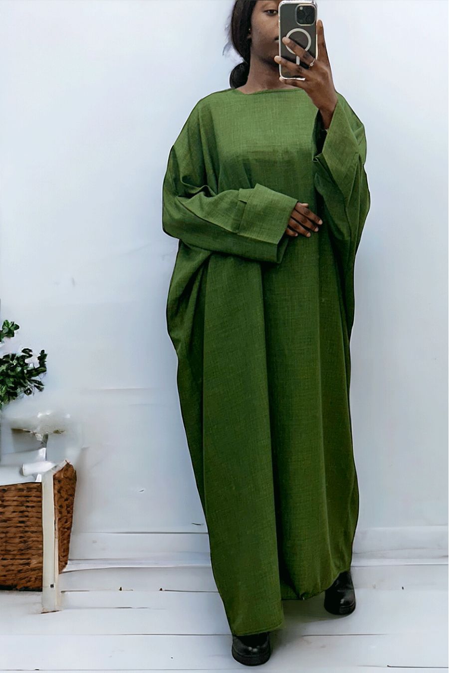 Abaya kaki très ample (36-52) coupe kimono - 2