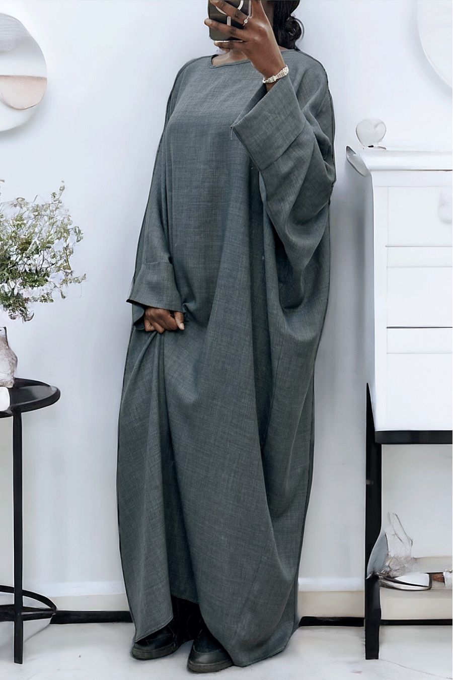 Very loose anthracite abaya (36-52) kimono cut - 1