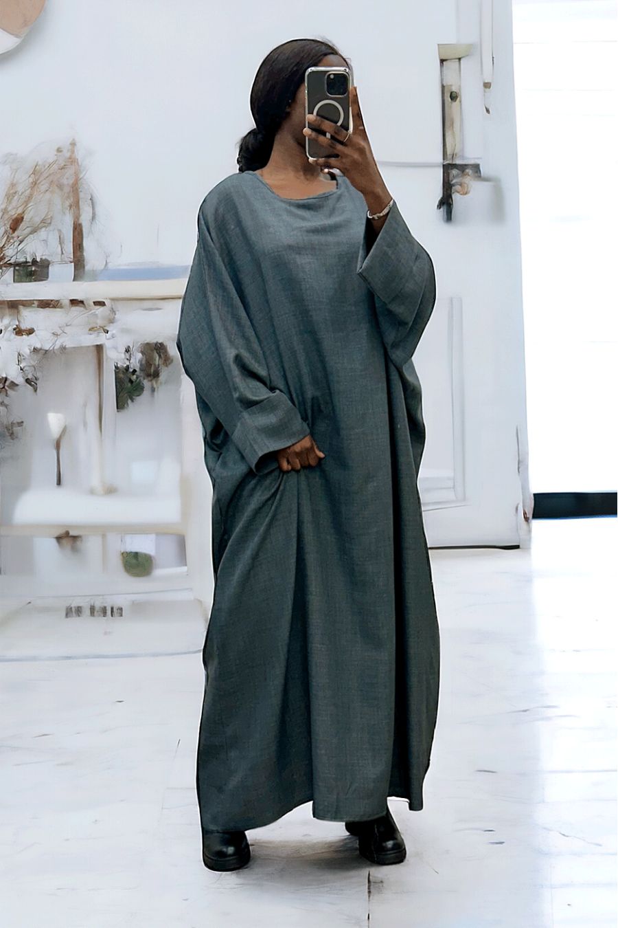 Zeer losse antraciet abaya (36-52) kimono snit - 3