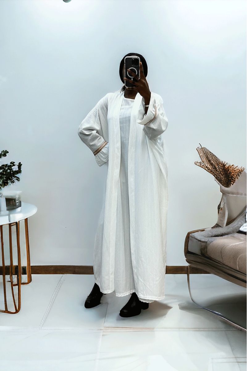 Abaya 2 pièces robe et kimono blanc très class - 1
