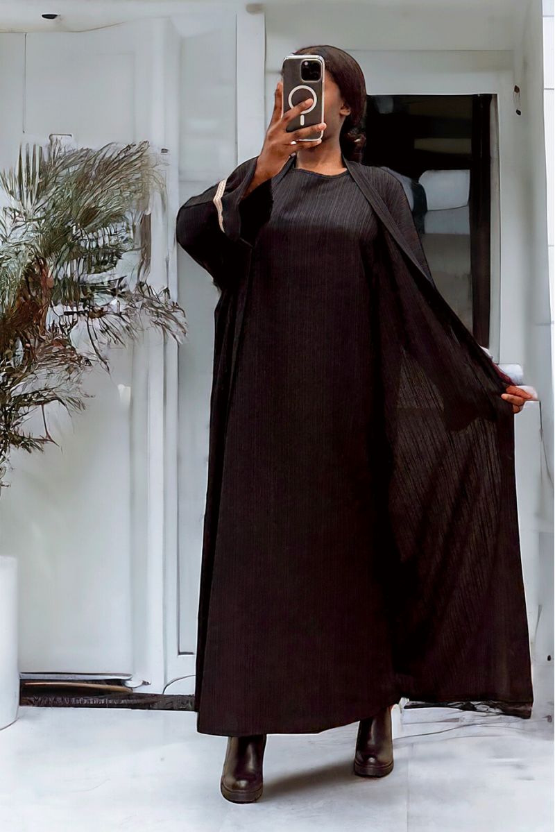Abaya 2 pièces robe et kimono noir très class - 3