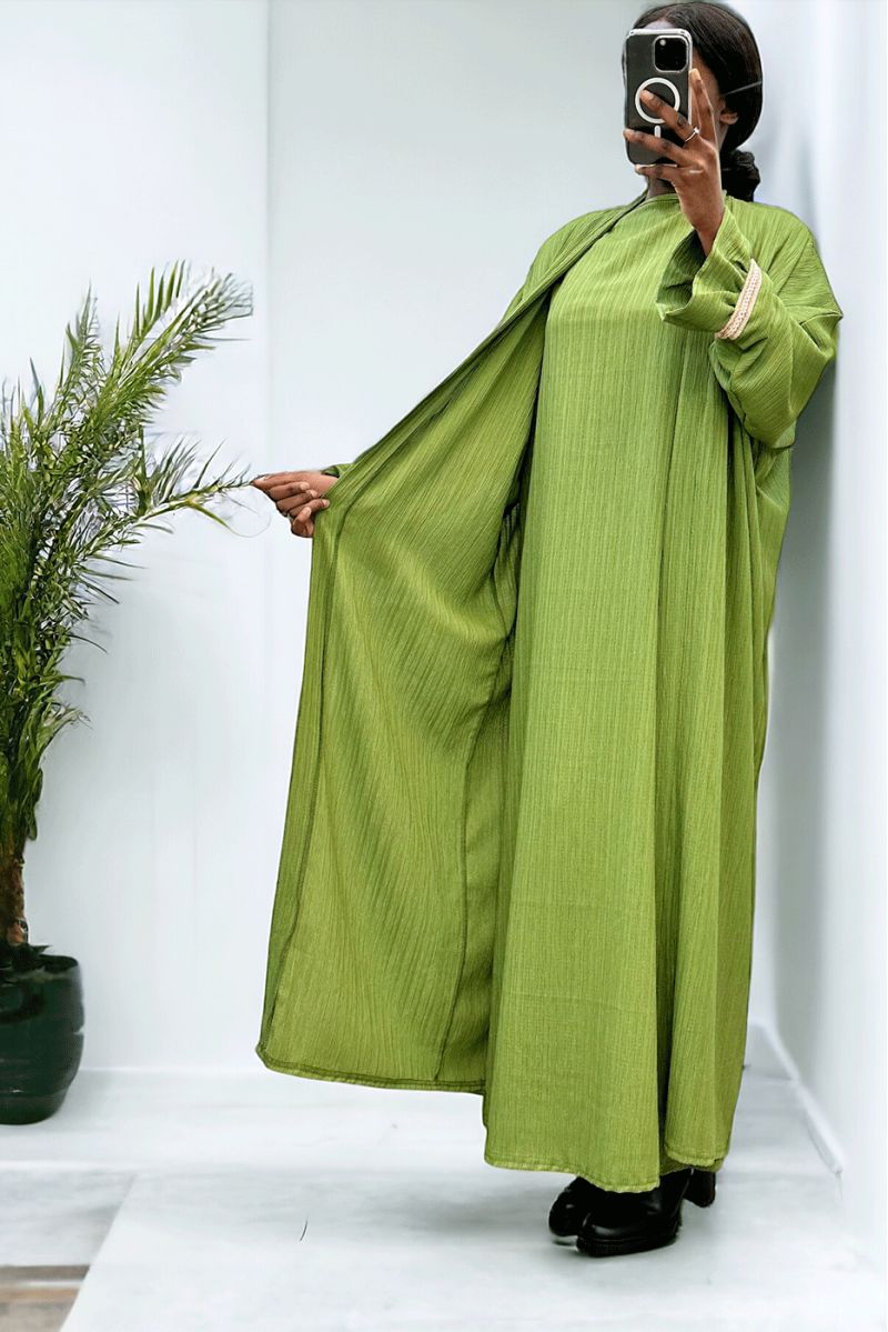 Abaya 2 pièces robe et kimono vert très class - 3