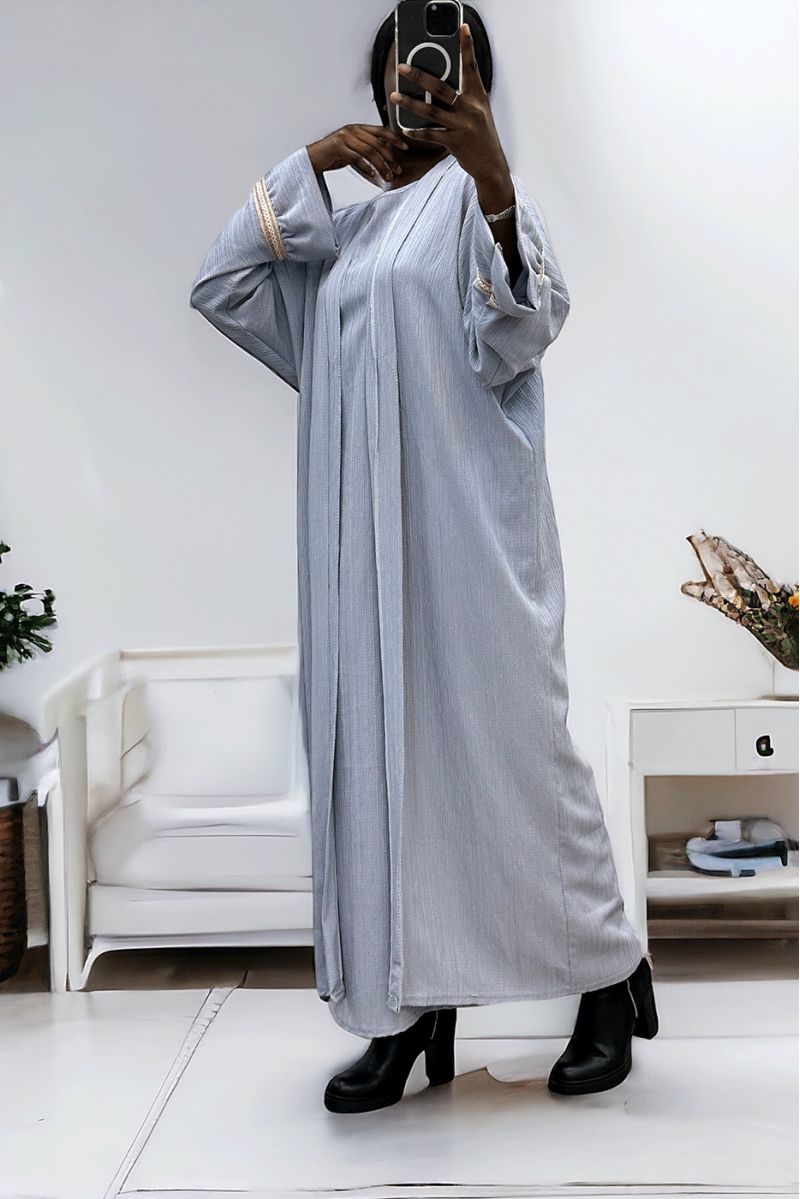Abaya 2 pièces robe et kimono gris très class - 3