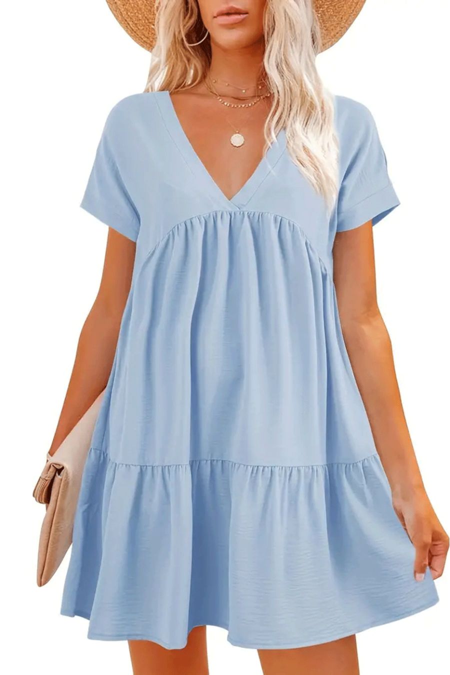 Robe fluide noir mi-longue col V - 1