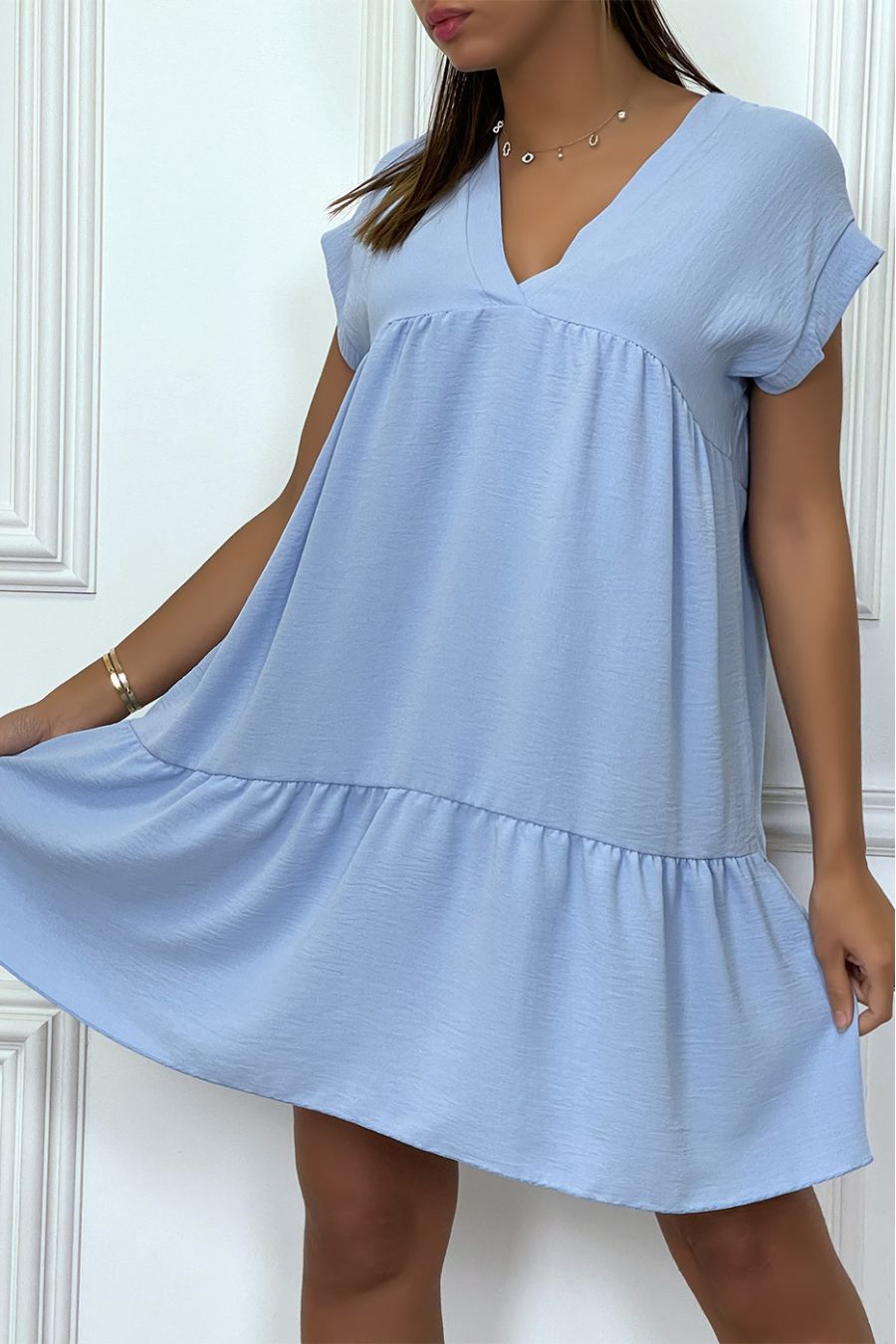 Robe fluide noir mi-longue col V - 2