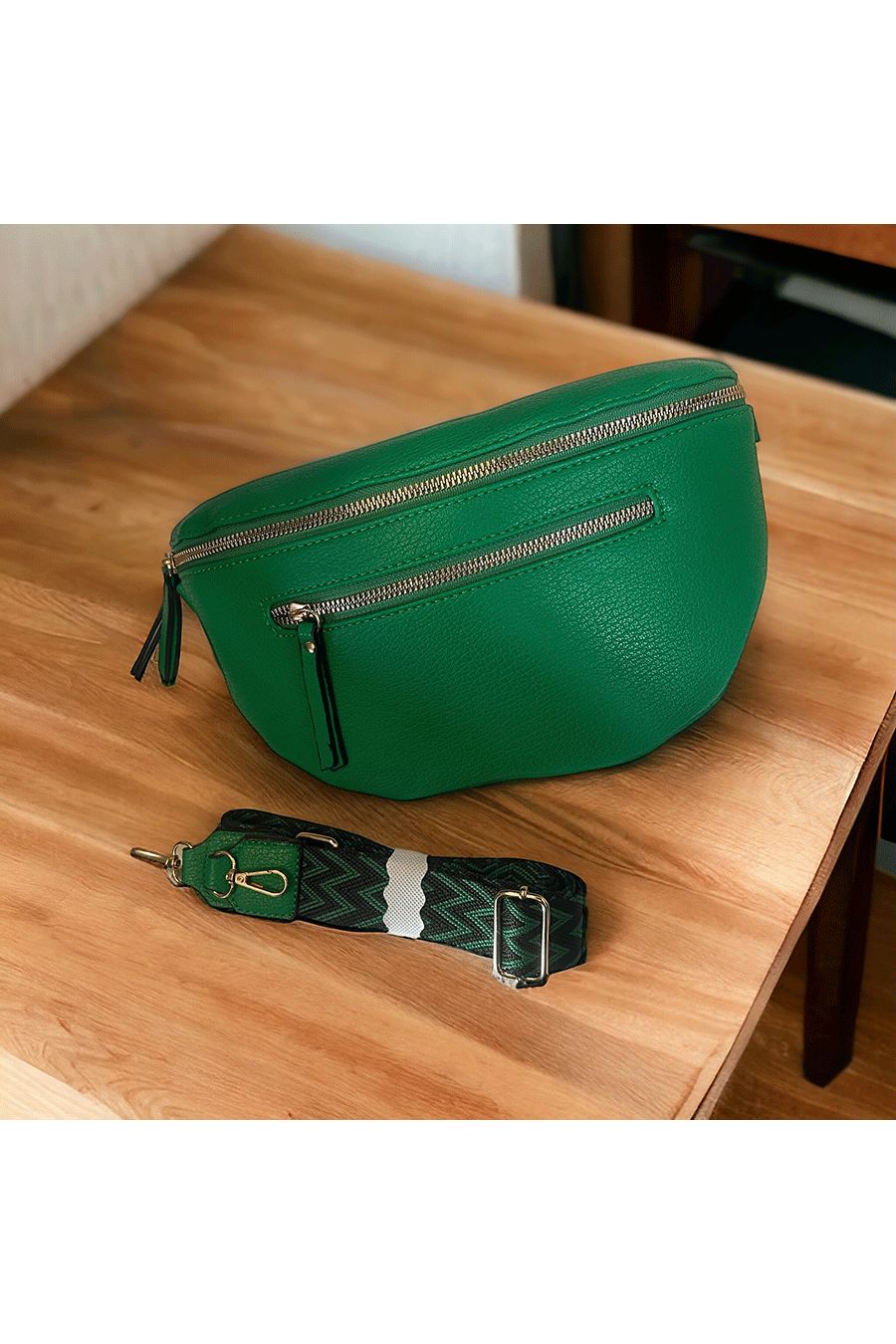 Sac banane verte avec grosse bandoulière - 1