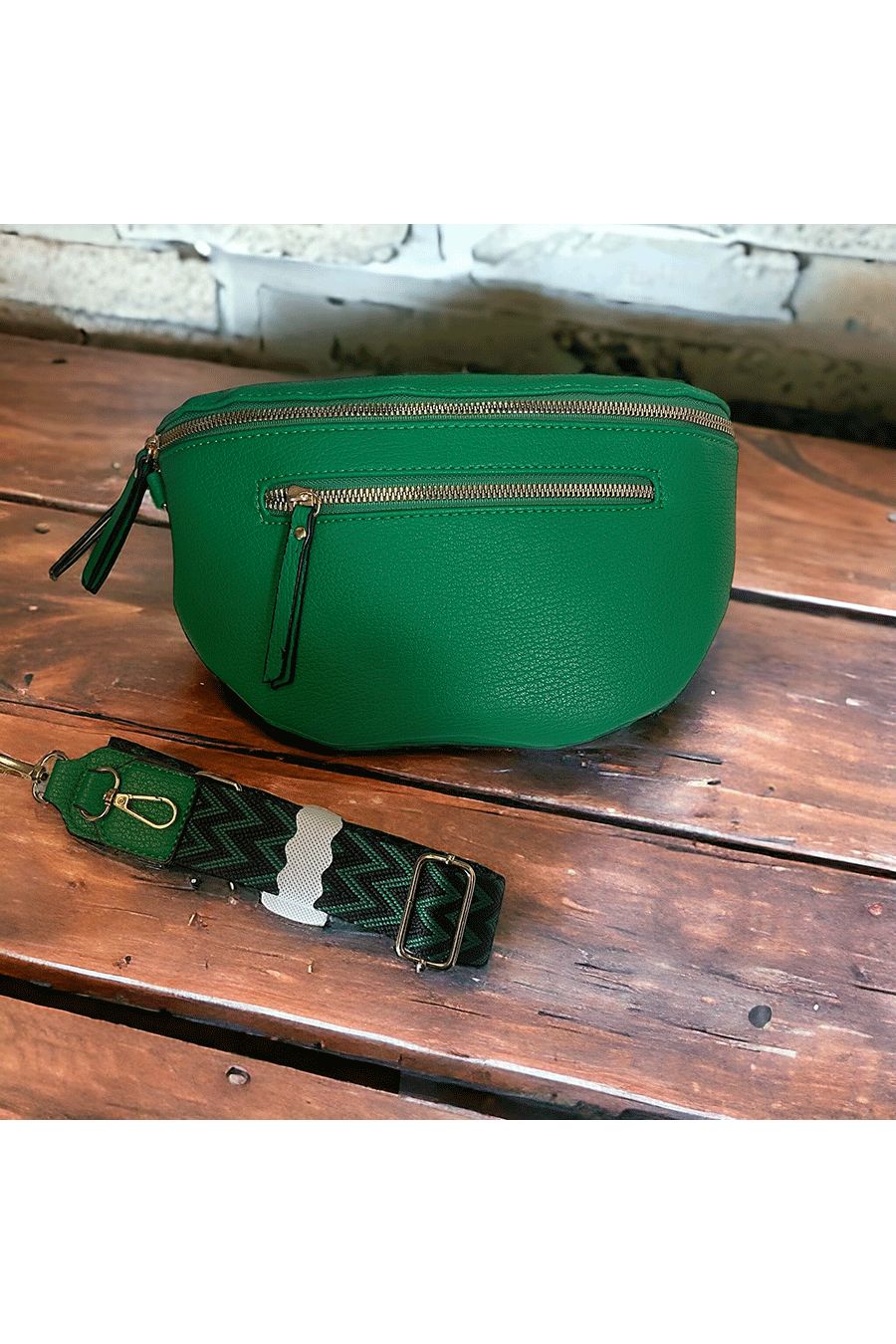 Sac banane verte avec grosse bandoulière - 2