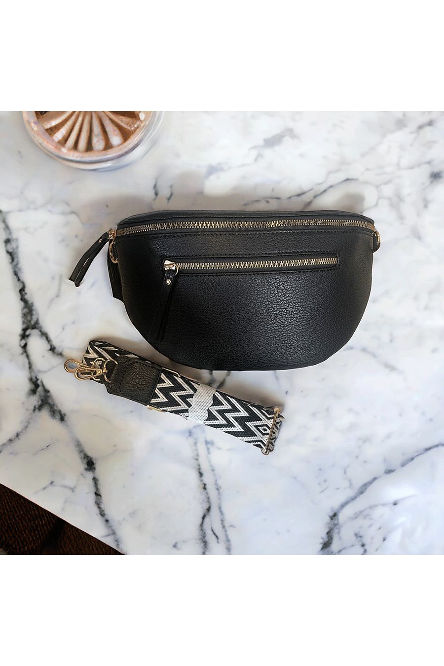 Black fanny pack with large shoulder strap - 2