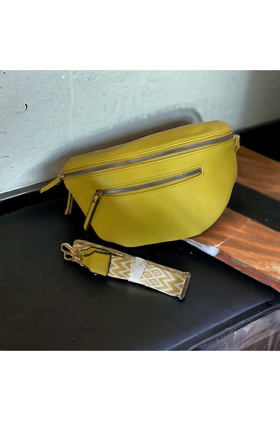 Mustard fanny pack with large shoulder strap - 1