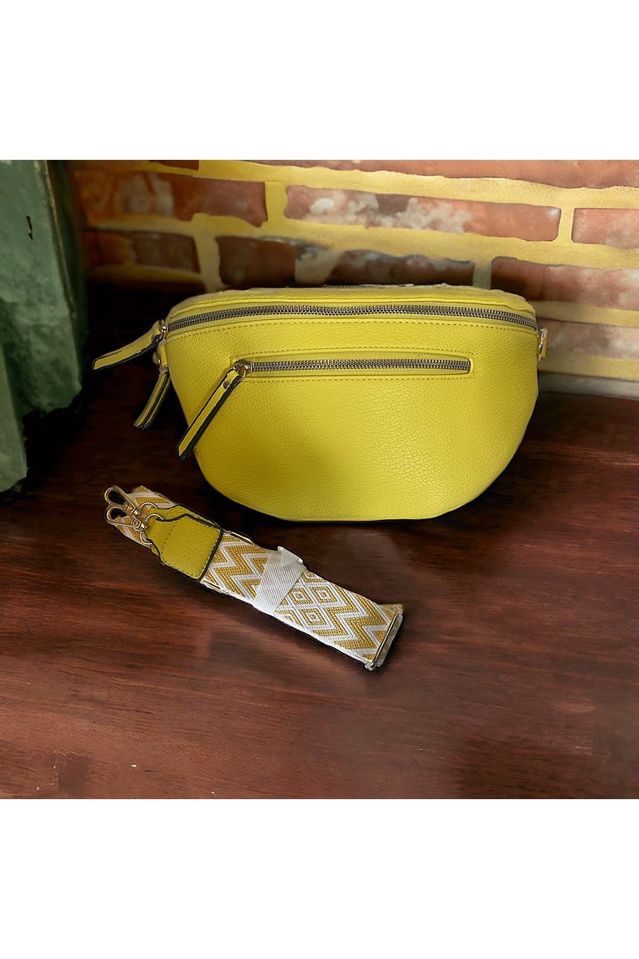 Mustard fanny pack with large shoulder strap - 2