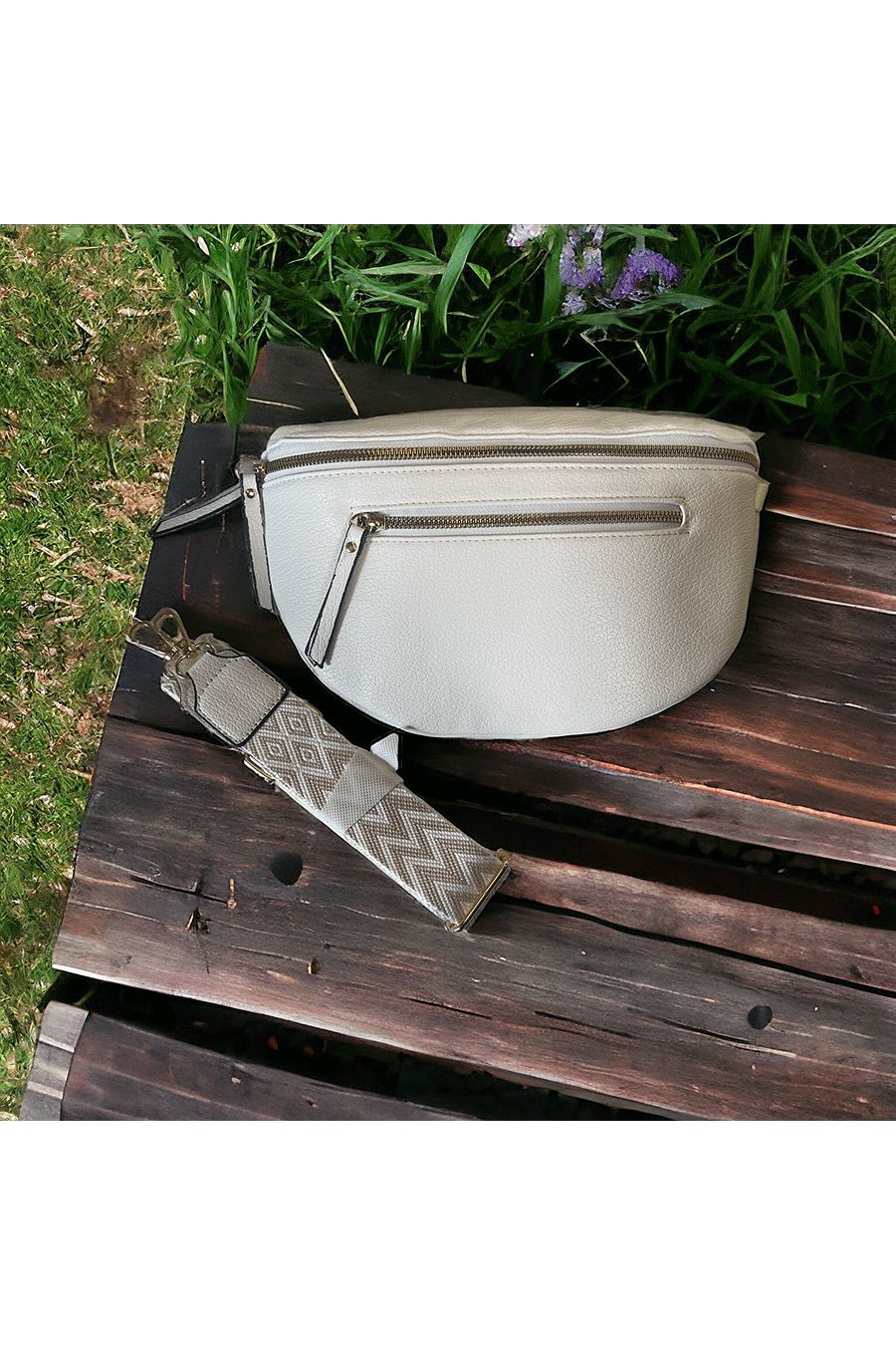 White fanny pack with large shoulder strap - 1