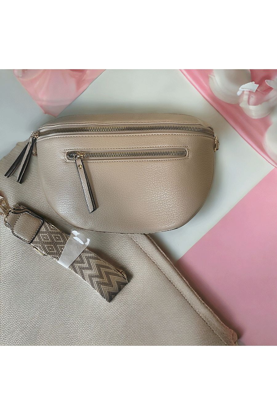 Sac banane beige avec grosse bandoulière - 1