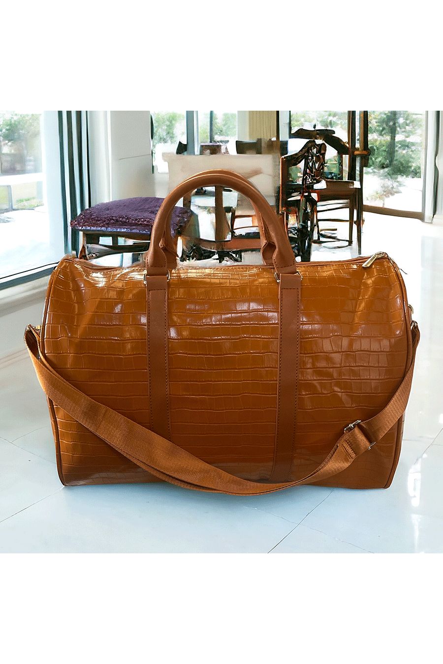 Grote sport- of reisbowlingtas met krokodillenmotief in camel - 2