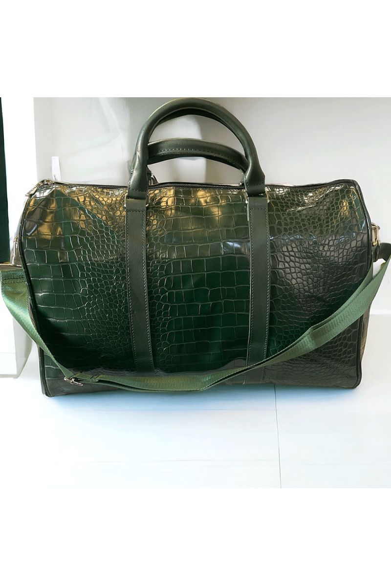Large sports or travel bowling bag with crocodile pattern in green - 2
