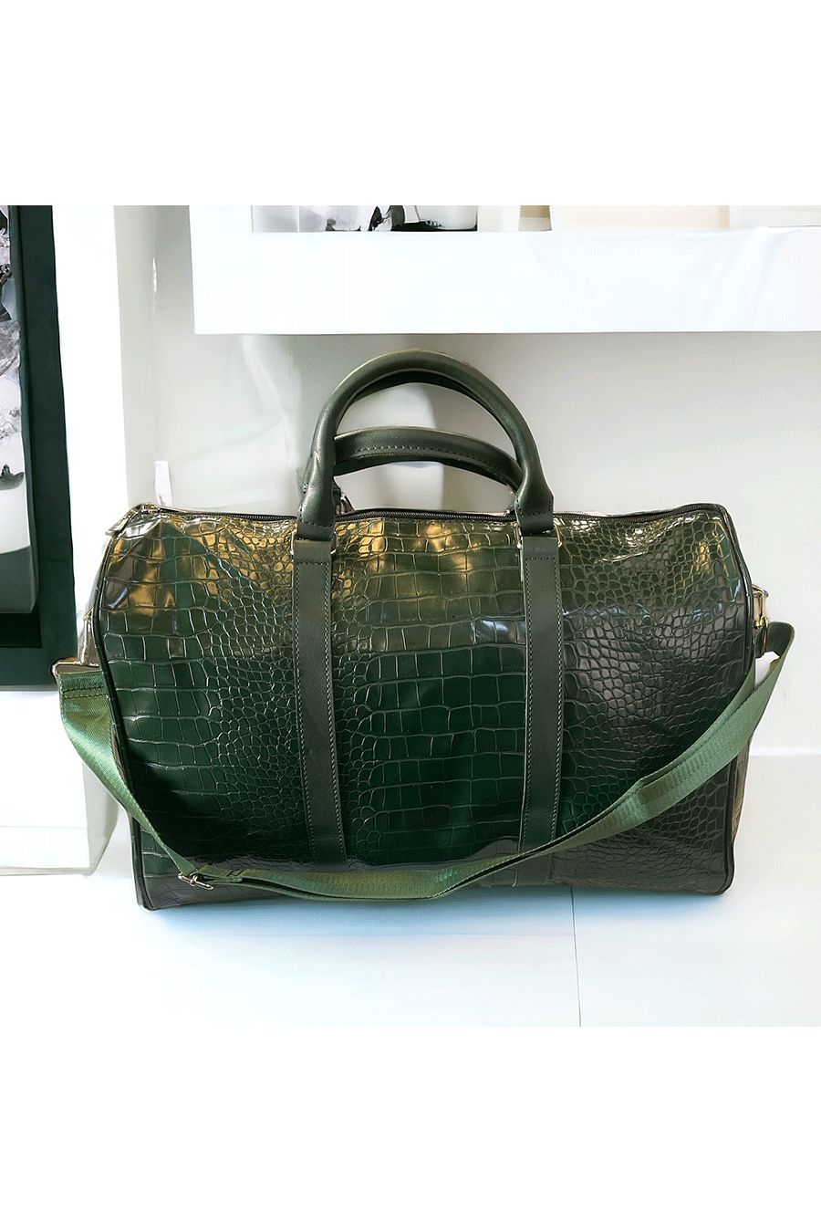 Grand sac bowling sport ou voyage motif croco en vert  - 3