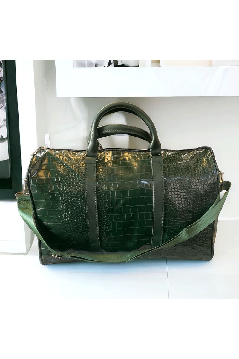 Large sports or travel bowling bag with crocodile pattern in green - 3
