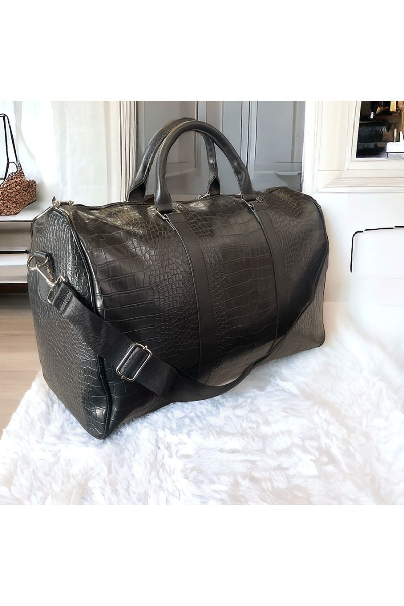 Large sports or travel bowling bag with crocodile pattern in black - 1