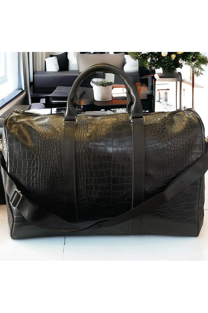 Large sports or travel bowling bag with crocodile pattern in black - 2