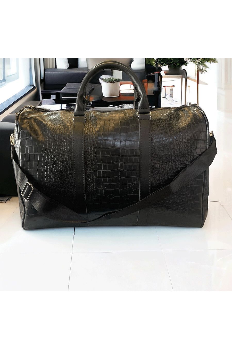 Grand sac bowling sport ou voyage motif croco en noir - 3