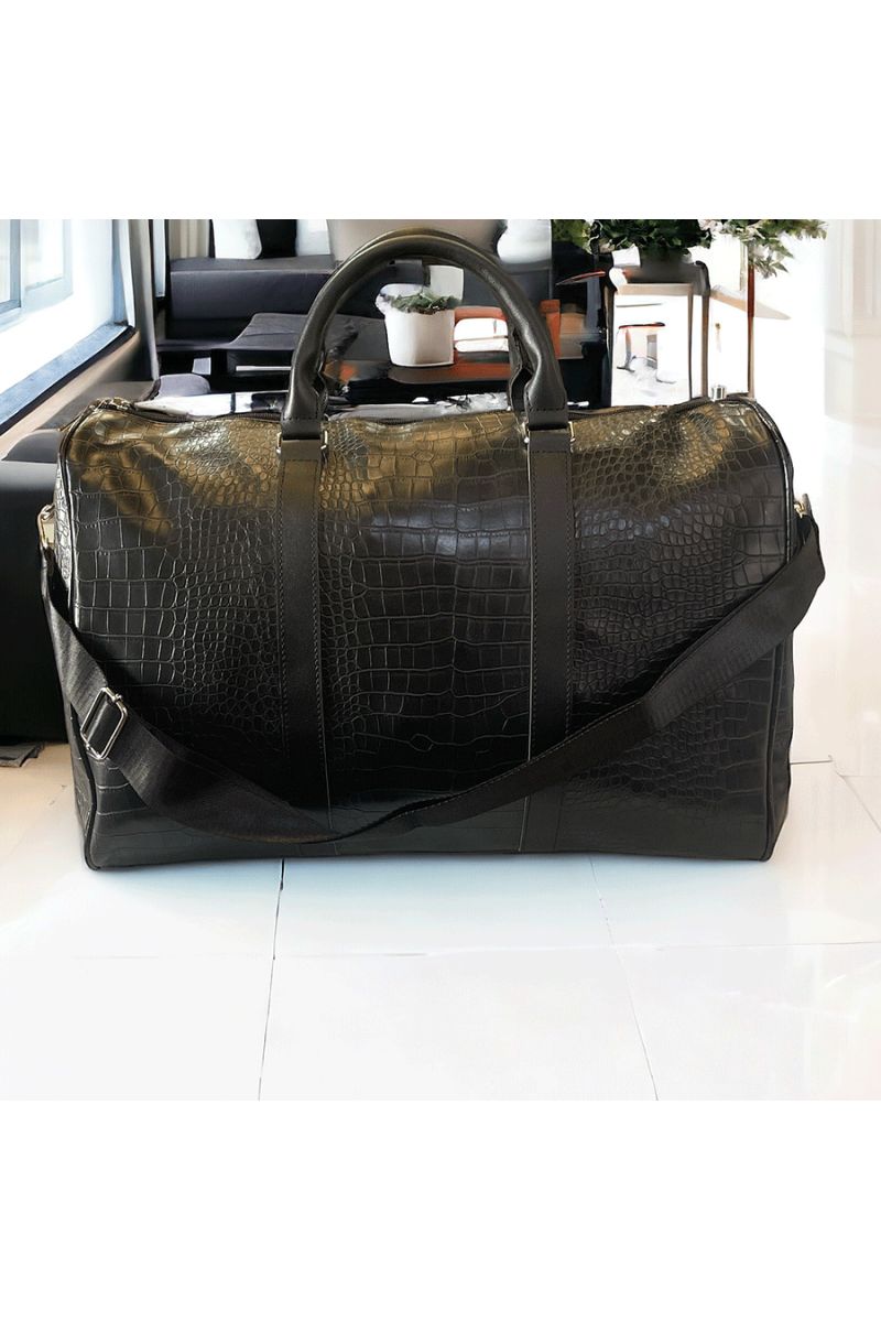 Large sports or travel bowling bag with crocodile pattern in black - 3